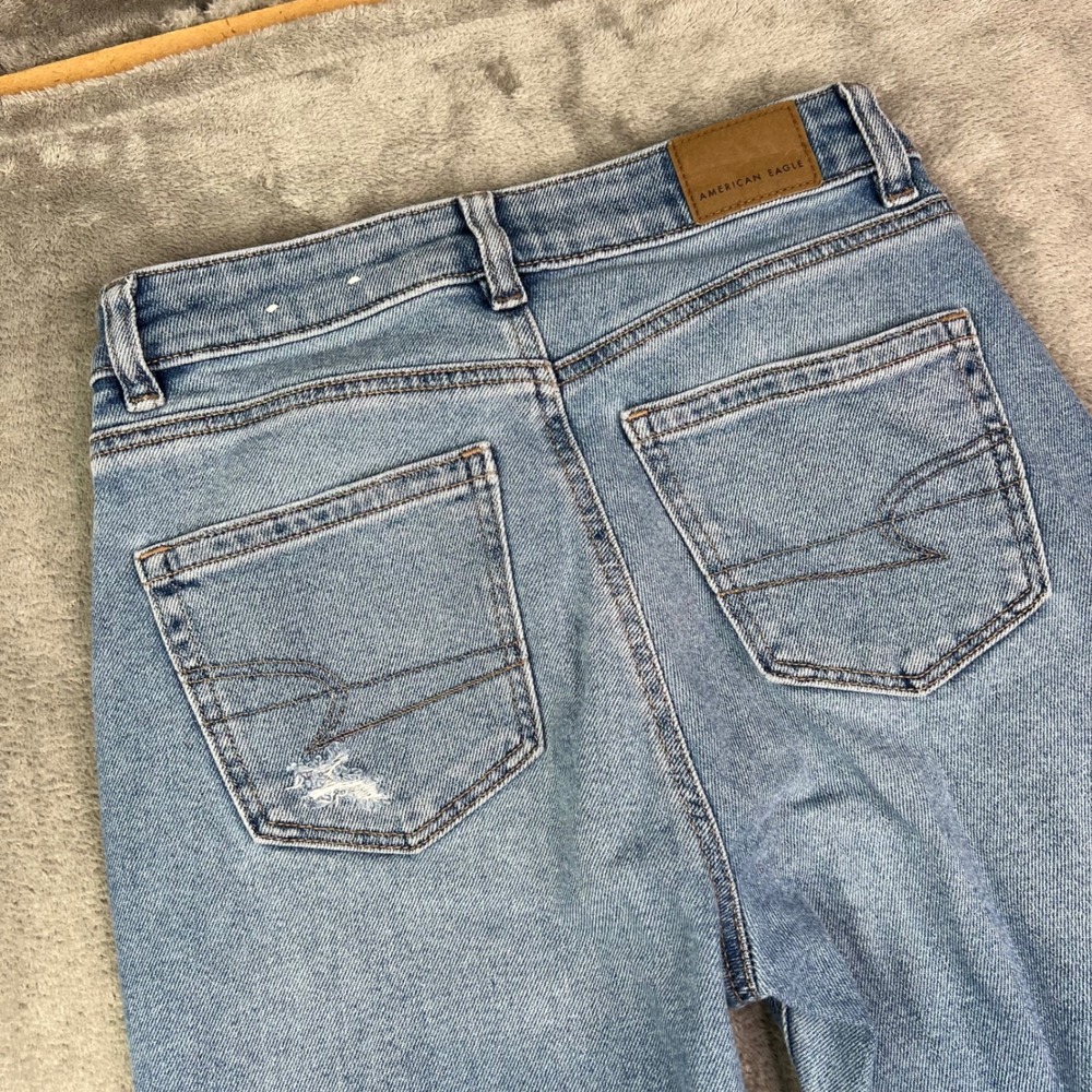 American Eagle Mom Jeans Womens 00 Light Wash Stretch Distressed High Rise - Picture 15 of 16